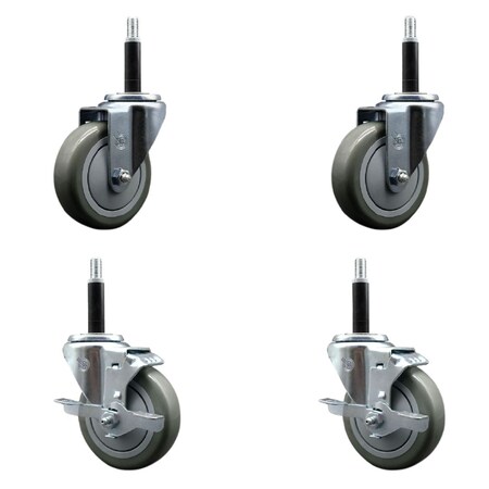Service Caster 4'' SS Gray Poly Wheel Swivel 3/4'' Expanding Stem Caster Set 2 Brakes, 4PK SCC-SSEX20S414-PPUB-2-TLB-2-34